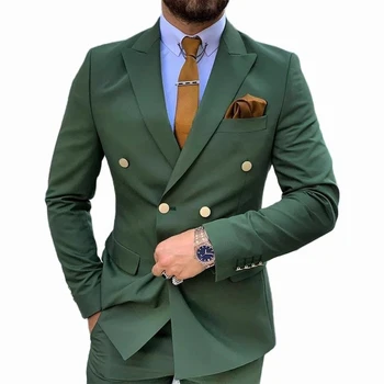 Королевский зеленый мужской костюм 2023 Двубортный Приталенный Официальный костюм для свадебной вечеринки, блейзер для жениха, брюки, 2 предмета, Terno Masculino
