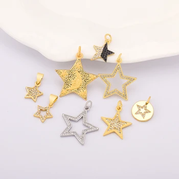 Шарм в форме звезды, Позолоченный Медный Брелок с Фианитами, Подвеска ручной работы, Ювелирные изделия 