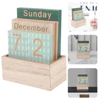 Деревянный дисплей календаря Вечные Календари Craft Cube Настольные Мини Блоки планирования рабочего времени Офисные