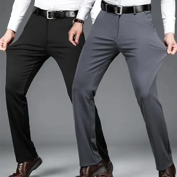 Мужские Летние Тонкие Модные Деловые Повседневные костюмные брюки, Длинные брюки, мужские эластичные Официальные брюки с прямым рукавом, Большие размеры 28-40