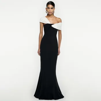 Черно-белое длинное платье с узлом, сексуальные вечерние платья с разрезом, вечернее платье, женские элегантные вечерние платья, женские вечерние платья для выпускного вечера