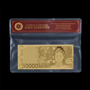 Золотая Фольга Южная Корея 50000 с Пластиковой Рамкой Памятная Банкнота Вызов Банкноты Сувенир Бизнес Подарок для коллекции