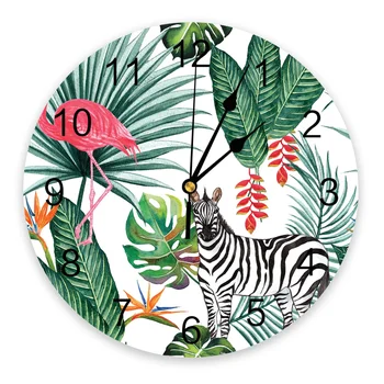 Настенные часы Zebra Flamingo Тропические джунгли Домашний декор Бесшумные настенные часы Современный дизайн Декор гостиной Настенные цифровые часы