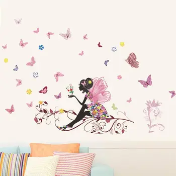 Красивая девушка, бабочка, цветок, художественная наклейка на стену для домашнего декора, Индивидуальное панно 