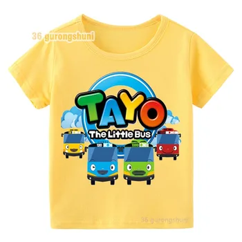 детская футболка для мальчиков, одежда для девочек, детская футболка для девочек с Рисунком корейского Тайо, Маленького автобуса, Желтые футболки с короткими рукавами