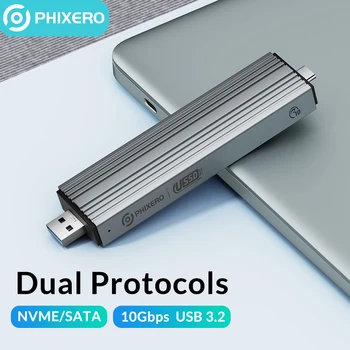 PHIXERO Dual Protocols M.2 NVME SATA Корпус 2 в 1 USB A Type-C Поддержка двойного интерфейса M2 Gen2 Накопитель SSD NGFF Коробка для жесткого диска