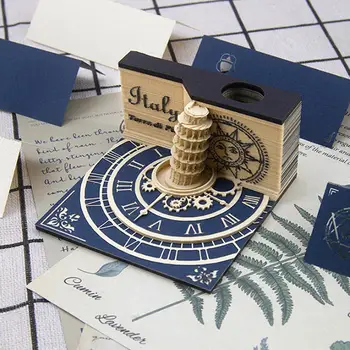 Креативный блокнот с объемной резьбой по Пизанской башне, украшения для дома, 3D-арт, блокнот для заметок, стикеры