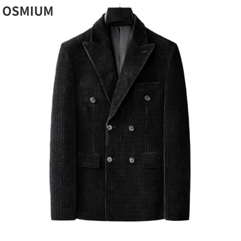 Зимний деловой вельветовый костюм, мужской утолщенный повседневный двубортный костюм в стиле ретро, мужской пиджак на заказ, плюс размер S-4XL