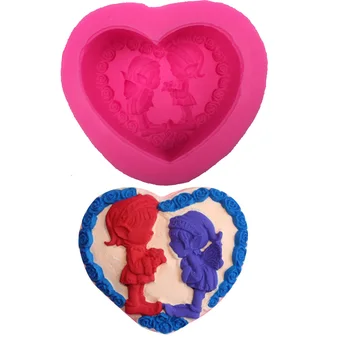 Роза в форме сердца пары мальчик девочка Форма 3D помадка торт силиконовая форма кондитерские изделия изготовление конфет para инструменты для украшения свечей F0276