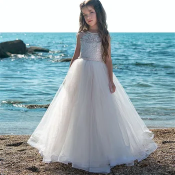 Платья для девочек-цветочниц на свадьбу, тюлевые платья принцессы, кружева, платья для первого причастия, праздничное платье для выпускного бала, простое платье
