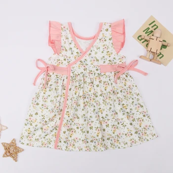 2023 Платье для маленьких девочек от 1 до 8 лет, комплект летней одежды, боди с цветочным рисунком, рубашки, юбка с рукавами, Милые розовые наряды, костюм с цветочным рисунком для малышей