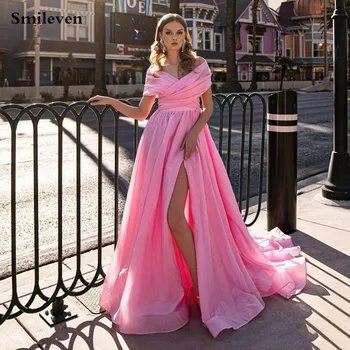 Официальное вечернее платье в стиле Smileven Newesst с открытыми плечами, розовые платья для выпускного вечера, вечернее платье с разрезом сбоку, сшитое на заказ