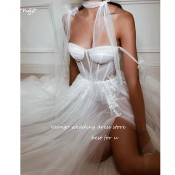 Verngo Sexy Sweetheart Мягкие Тюлевые Пляжные Свадебные Платья С Разрезом На Бретельках Свадебные Платья Арабской Принцессы Длиной До пола 2023