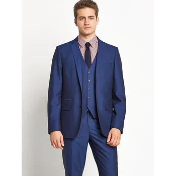 Элегантные модные мужские костюмы Terno Blue, официальный костюм, свадебная одежда, однобортный пиджак-тройка с вырезами на лацканах, брюки, жилет