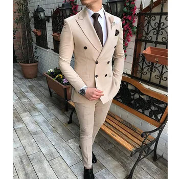2023 Костюмы Мужские Однотонные Остроконечные Двубортные из 2 частей (Блейзер + брюки) для Свадебного комплекта Slim Fit Luxury Costume Homme