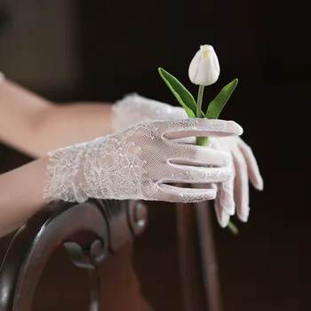 Кружевные короткие Свадебные перчатки, браслет, Свадебная перчатка для женщин, вечернее платье для девочек, Белые перчатки, украшения, аксессуары для невест