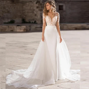 Ramanda Элегантное свадебное платье трапециевидной формы с длинными рукавами и кружевными аппликациями в виде цветов, свадебное платье 2023 Robe De Mariée