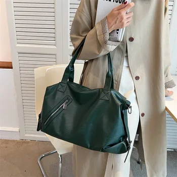Женские большие зеленые сумки через плечо, качественная сумка-тоут из мягкой кожи, новые сумки большой емкости, повседневная универсальная сумка для покупок Lady 2023
