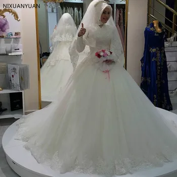 Мусульманское свадебное платье Саудовской Аравии Свадебные платья Robe De Mariage С длинным рукавом, Кружевная аппликация, бальное платье Vestido De Novia