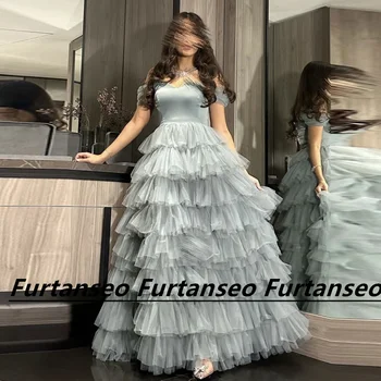 Вечернее платье из Тюля Трапециевидной формы С Открытыми плечами, Рюшами На спине, Длиной до пола, Vestidos De Fiesta Elegantes Para Mujer 2023