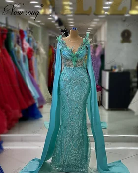 Арабско-зеленые вечерние платья с длинными рукавами, халаты De Soiree, Изготовленные на Заказ Дубайским дизайнером, платье для выпускного вечера в стиле Русалки, Женские платья для коктейльных вечеринок.