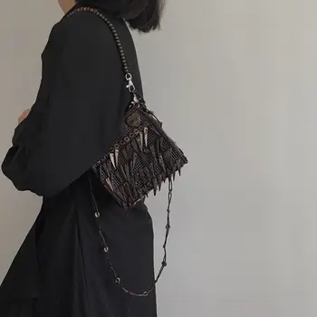 Сумка с бахромой в богемном этническом стиле, ниша, полый дизайн, сумка через плечо, Ретро-сумка из кокосовой скорлупы, клатч