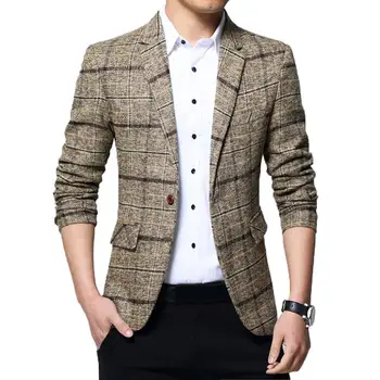 Пиджак Модный деловой костюм Приталенный блейзер на одной пуговице мужской клетчатый деловой костюм с лацканами