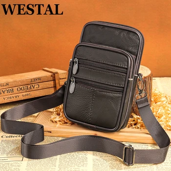 Поясная сумка WESTAL из натуральной кожи, мужская поясная сумка, телефон, маленькая сумка через плечо, Винтажная деловая сумка на ремне, карман