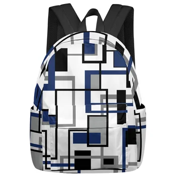 Скандинавский ретро Геометрический абстрактный синий Модный женский рюкзак Для девочек, сумки для книг, рюкзаки для ноутбуков, рюкзак для путешествий, школьный ранец