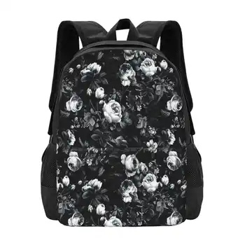 Розы, черно-белые, рюкзак для подростков, студентов колледжа, Дизайнерские сумки с цветочным рисунком, Модный Домашний декор, Мода, Дизайнерские цветы
