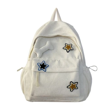Модный Вельветовый Рюкзак С Аппликацией, Повседневный Рюкзак С Рисунком Звезды