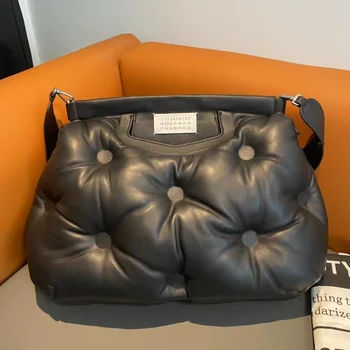 MM6 GlamSlam Унисекс, черная овчина, универсальная сумка для поездок на работу, большая вместительная сумка через плечо, сумка-подушка