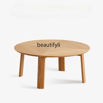 Круглый чайный столик из массива дерева в скандинавском стиле, простой современный чайный столик для дома в гостиной, чайный столик из дубового бревна