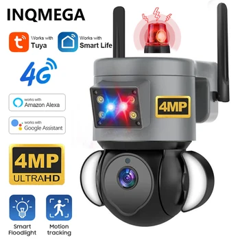 INQMEGA 4MP 4G TUYA Security Camera Камера Наружного Наблюдения со Световой Сигнализацией Автоматическое Отслеживание Цвета Ночного Видения Alexa /Google