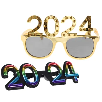 2 Шт 2024 Цифровые Очки Новогодние Очки С Орнаментом Цветные Очки Для Выпускного Вечера Декоративное Зеркало