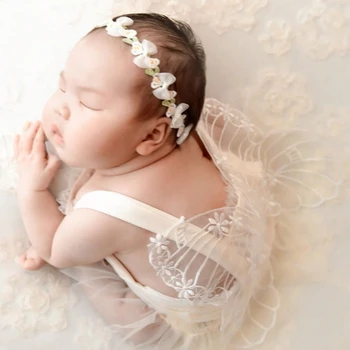 Наряд для фотосъемки младенцев Цветочная повязка на голову Кружевной комбинезон Платье Реквизит фотостудии Детский костюм для фотосессии Подарок для душа новорожденному