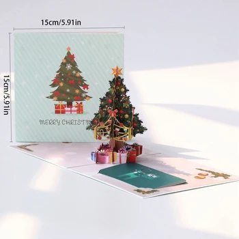 Поздравительная открытка ручной работы, Цветная Рождественская открытка, Красочная 3D Всплывающая открытка с конвертом, 3D Поздравительная открытка с Рождественской елкой