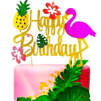 Блестящие Топперы для торта с фламинго Flamingo Украшение торта с Днем рождения в тропическом гавайском стиле для вечеринки в стиле Луау