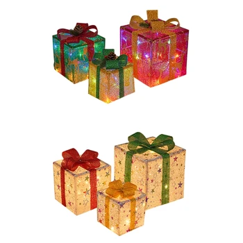 Светодиодные рождественские Осветительные коробки, Светящаяся Подарочная коробка на батарейках Для рождественского украшения на открытом воздухе и в помещении, Не собранная