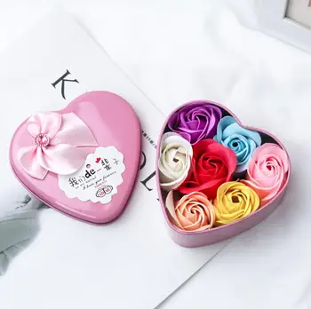 Принадлежности для вечеринок Свадебный Букет роз Подарочная коробка Цветное мыло Цветок 6 Роз Жестяная упаковка в форме сердца Подарки для корпоративных мероприятий SN365