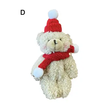 Вязаная шапка Брелок с медведем Милый Рождественский Плюшевый мишка Брелок Пушистая Вязаная шапка Шарф Длинные ноги Вышивка Лицо Мягкая поделка для автомобиля