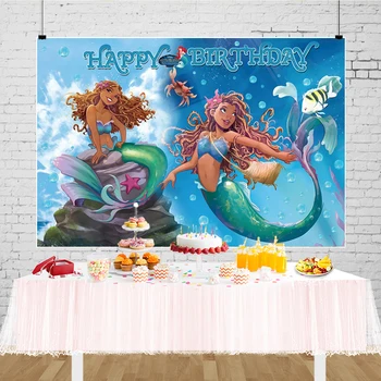 Черный фон с русалочкой, украшения для вечеринки в честь дня рождения Русалки, баннер принцессы Ариэль, фон для фотосъемки на море и океане