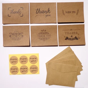 6 комплектов благодарственных открыток Kraft с бумажными конвертами Набор наклеек для печати Свадебная вечеринка Набор конвертов для поздравительных открыток Kraft
