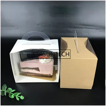 200шт Пластиковая бумажная коробка для торта с ручкой Коробки для подарков для свадебной вечеринки Для кондитерских изделий, маффинов, кексов