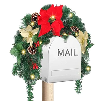 Рождественский почтовый ящик Почтовый ящик Рождественский на открытом воздухе с подсветкой ЯгодноКрасные цветы Гроздья сосновых шишек