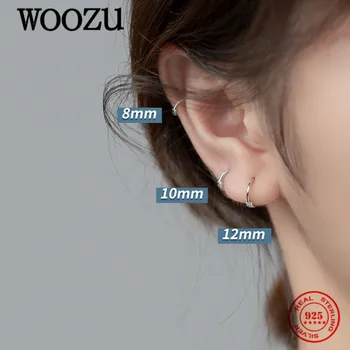 WOOZU Настоящее Серебро 925 Пробы, минимализм, круглые Серьги-кольца для женщин, Корейская девушка, ювелирные изделия с пряжкой для ушей, подарки
