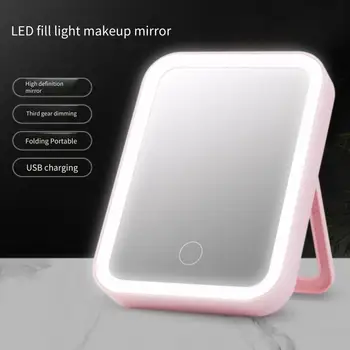 3 цвета, Портативное компактное светодиодное туалетное зеркало с USB-аккумулятором и сенсорным экраном с затемнением, Зеркало для макияжа