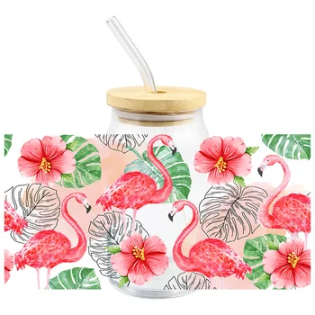 Переводная наклейка Pink Flamingo UV DTF для очков Libby Модные водонепроницаемые Термостойкие наклейки на заказ