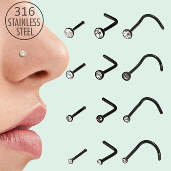 10шт 0,8/1,0 мм 18/20gauge Набор заклепок для носа для женщин Кольца для пирсинга ноздрей с хрустальным камнем Хирургическая сталь 1.5/2.0/2.5/3.0 мм