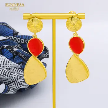 SUNNESA 18-Каратные позолоченные Африканские серьги-капли, Модные ювелирные аксессуары из Дубая, Сенегал, Красные Вращающиеся серьги для женщин, вечеринка